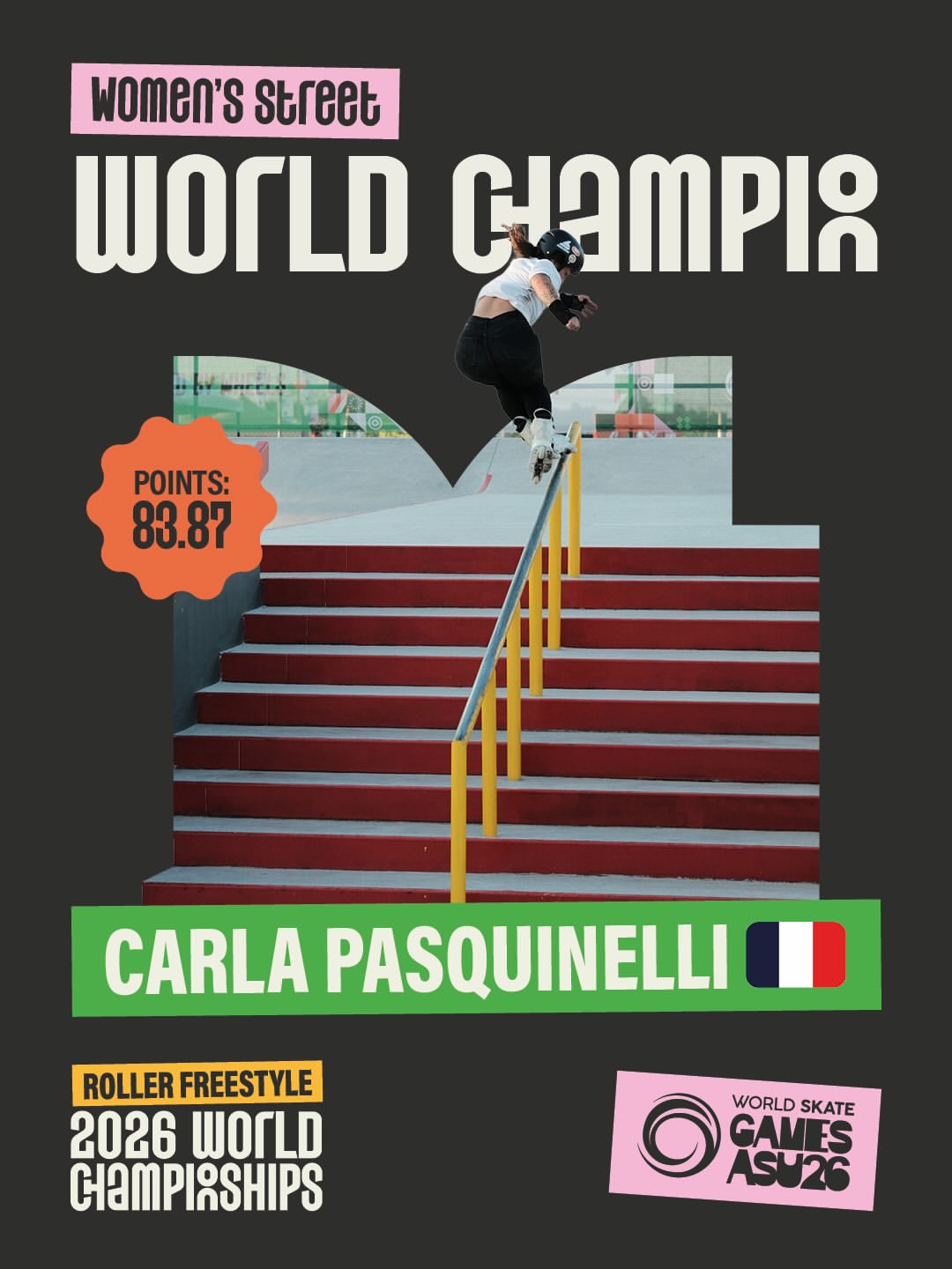 Carla Pasquinelli championne du monde roller freestyle street aux World Skate Games ASU26 au Paraguay